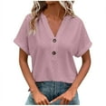 thumbnail image 1 of Women's Casual Buttoned V-Neck Top Short Sleeve Solid Color T-Shirt Blouse Soft Comfortable and Stylish for Summer, 1 of 7