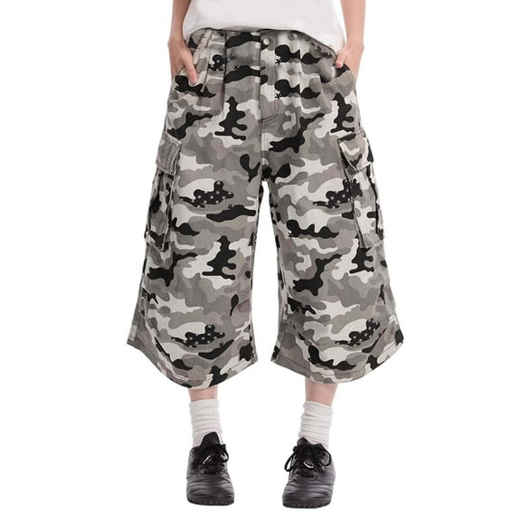 Women's Casual Camo Cropped Jeans Casual Stretch Denim Pants Retro Streetwear Style Camouflage L