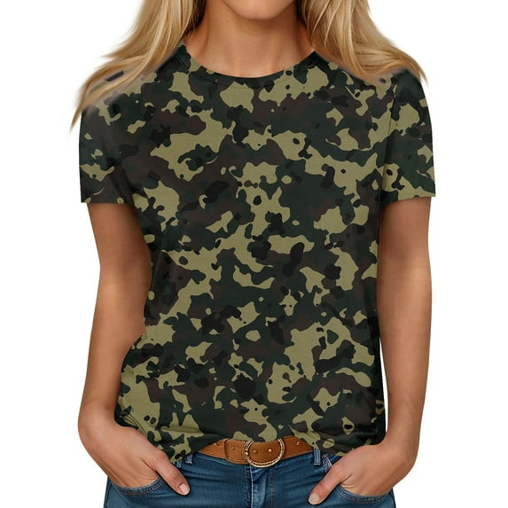 Women's Casual Camouflage T-Shirt Short Sleeve Crew Neck Camo Tee for Outdoor and Everyday Wear