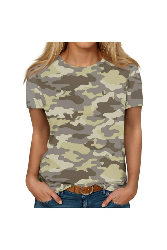 Women's Casual Camouflage T-Shirt Short Sleeve Crew Neck Camo Tee for Outdoor and Everyday Wear