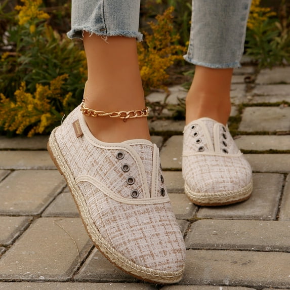 Women's Casual Canvas Shoes Breathable Comfortable Hemp Rope Bottom Fisherman's Shoes Flat Sole Slip on Single Shoes