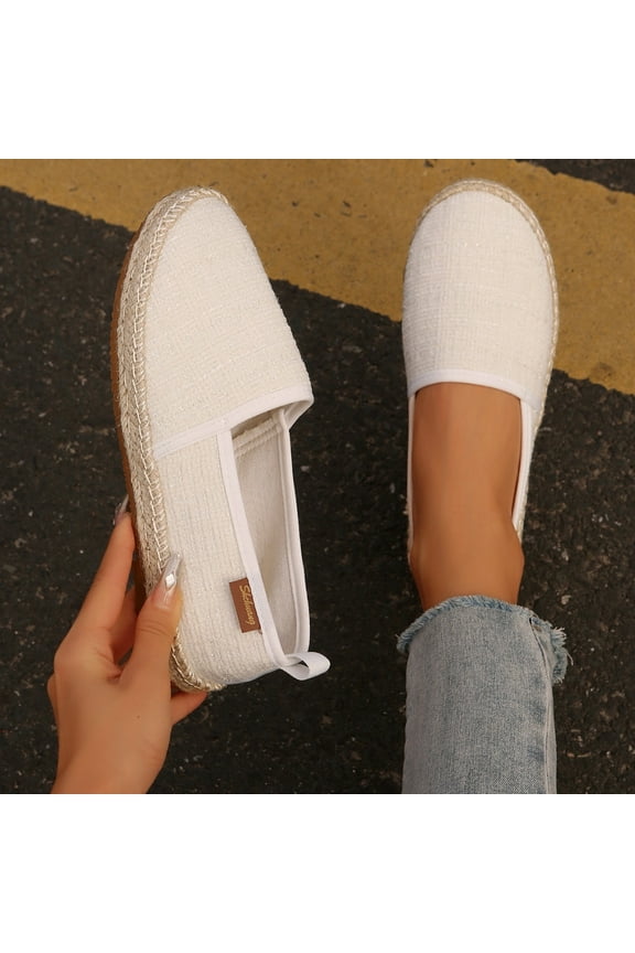 Women's Casual Canvas Shoes Breathable Comfortable Hemp Rope Bottom Fisherman's Shoes Flat Sole Slip on Single Shoes