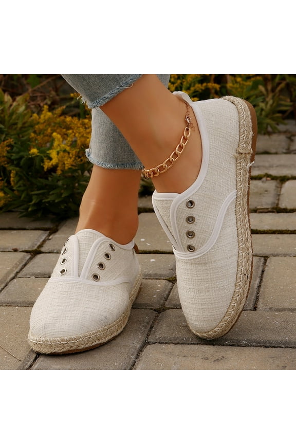Women's Casual Canvas Shoes Breathable Comfortable Hemp Rope Bottom Fisherman's Shoes Flat Sole Slip on Single Shoes