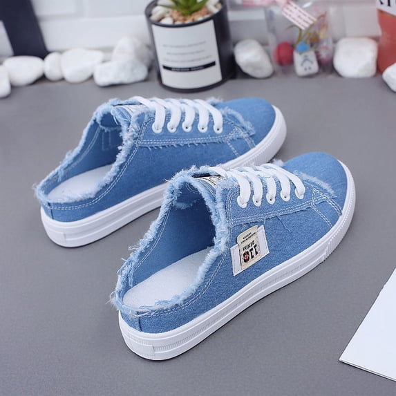 Women's Casual Canvas Sneakers, Easy Slip-On Comfortable Flat shoes, Anti-Slip Breathable Backless Sneakers
