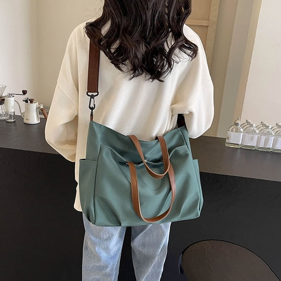 Women's Casual Canvas Tote Bag - Stylish Crossbody Handbag with Adjustable Strap, Waterproof Fabric, Multiple Pockets, Perfect for Daily, Work, Travel Green