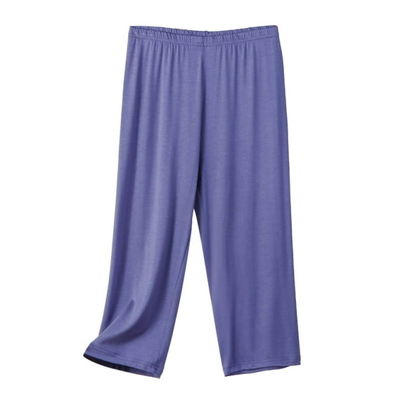 Women's Casual Capri Pants Elastic Waist Comfortable Loose Fit Sleepwear Soft Knit Wide Leg Petite Bottoms