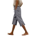 thumbnail image 1 of Women's Casual Capris Pants Elastic High Waist Drawstring Straight Leg Split Bottom Lounge Capri Pant with Pockets (M, Dark Gray), 1 of 5