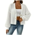 thumbnail image 1 of Women's Casual Cardigan Solid Color Button Sweater Short Long Sleeve Coat Jacket, 1 of 8