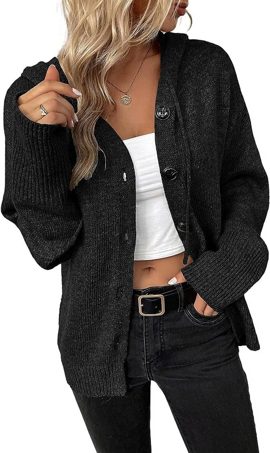 Women's Casual Cardigan V Neck Button Down Hooded Sweaters Long Sleeve