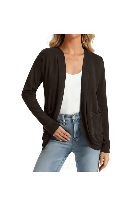 Women's Casual Cardigans Lightweight Drape Open Front Dusters Loose Long Sleeve Outerwear Jackets with Pockets