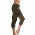 thumbnail image 1 of Women's Casual Cargo Capris Lightweight Stretchy Jogger Pants Mid Rise Travel Hiking Yoga Trousers with Pockets, 1 of 2