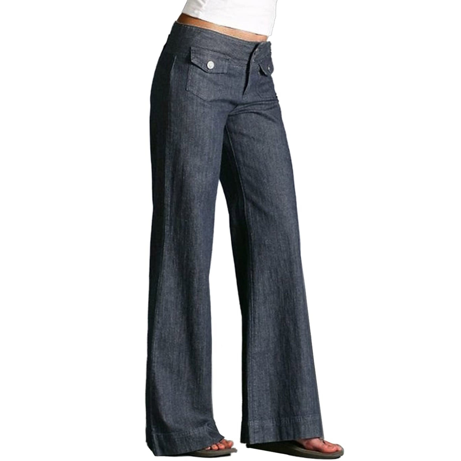 Women's Casual Cargo Pants Button Front Straight Wide Leg Baggy