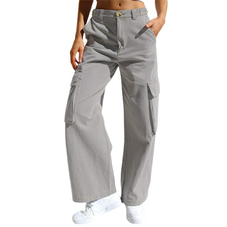 Women's Casual Cargo Pants High Waist Wide Leg Slim Fit Trousers Multi  Pocket Jogging Pants