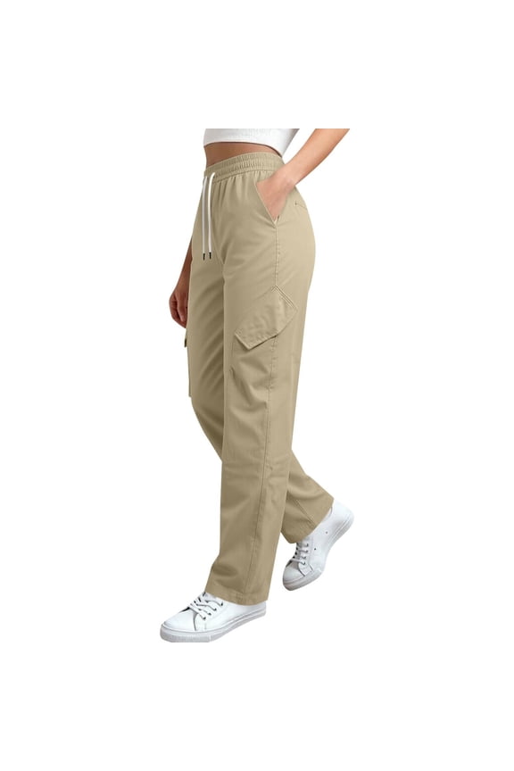 Women's Casual Cargo Pants High Waisted Straight Leg Baggy Trousers Y2K Vintage Streetwear with Flap Pockets Relaxed Fit Outdoor Hiking Work Bottoms