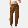 thumbnail image 1 of Women's Casual Cargo Pants Solid Color Drawstring Elastic Waist Multiple Pockets Joggers, Brown, S, 1 of 4