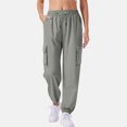 thumbnail image 1 of Women's Casual Cargo Pants Solid Color Drawstring Elastic Waist Multiple Pockets Joggers, Light Gray, XL, 1 of 4