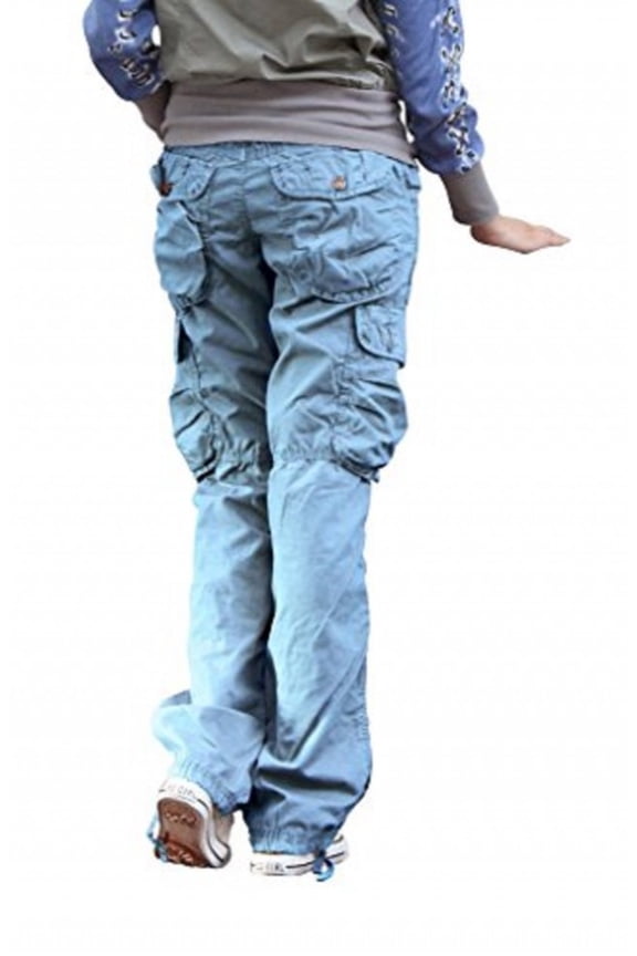 Women's Casual Cargo Pants Solid Military Army Styles Cotton Trousers Sky Blue Large