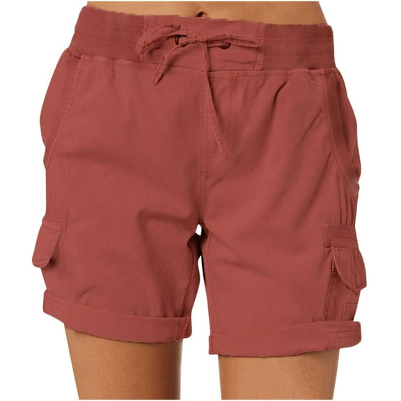 Women's Casual Cargo Shorts High Waisted Drawstring Folded Hem Loose Fit Comfy Summer Lounge Shorts with Pockets