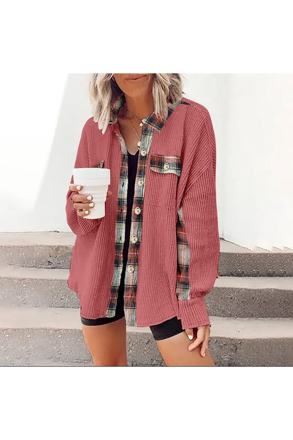 Women's Casual Checkered Button Autumn Long Sleeved Shirt Top Womens Lightweight Button down Sweater plus Size Cardigan Long Wrap Long Fuzzy Sweater Leopard Sweater Dress Women Cardigans Fall Knitted