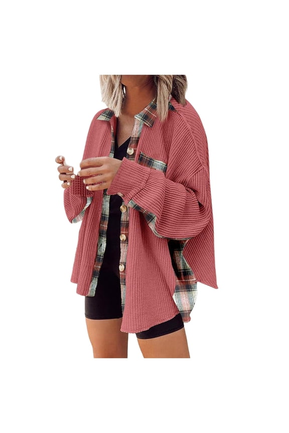 Women's Casual Checkered Button Autumn Long Sleeved Shirt Top