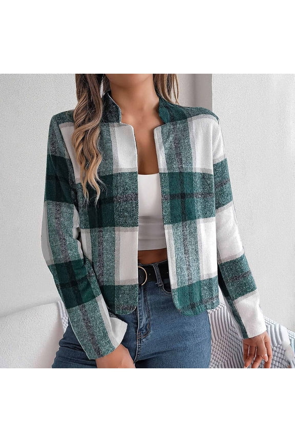 Women's Casual Checkered Long Coat Loose Jacket Plaid Long Sleeve Outer