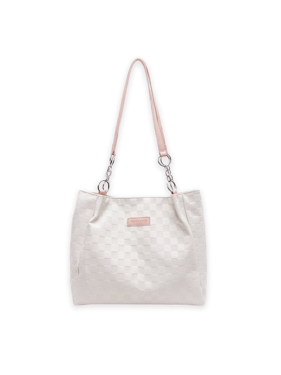 Women's Casual Checkered Pattern Tote Bag Versatile Large Capacity Shoulder Bag Zipper Underarm Handbag for Daily Use Travel School