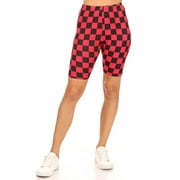 MOA COLLECTION Women's Casual Checkered Plaid Band Waist Stretch Biker Shorts