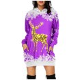 thumbnail image 1 of Women's Casual Christmas Print Deer Dress Hoodie Cozy Holiday Long Sleeve Pullover Tunic Sweater for Festive Season, 1 of 2