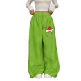 thumbnail image 1 of Women's Casual Christmas Print Elastic Waist Loose Fit With Plush Wide Leg Pants, 1 of 2