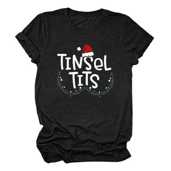 Women's Casual Christmas Print Tee Loose Fit Round Neck Short Sleeve Holiday Festive Top Comfortable Stylish T-Shirt