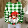 thumbnail image 1 of Women's Casual Christmas Print Waffle Henley Shirt Long Sleeve Top Button Up V Neck Loose Knit Fall Winter Favorite Blouse,Green,L, 1 of 8