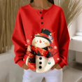 thumbnail image 1 of Women's Casual Christmas Print Waffle Henley Shirt Long Sleeve Top Button Up V Neck Loose Knit Fall Winter Favorite Blouse,Red,L, 1 of 8