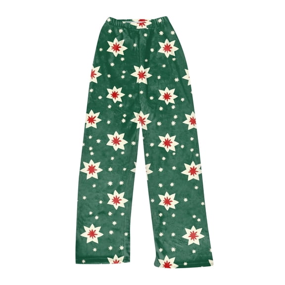 Women's Casual Christmas Printed Plush Pants, Full Length Long Trousers for Winter Wear, Soft and Warm Fleece Material with Festive Design for Women,Dark Green,XS
