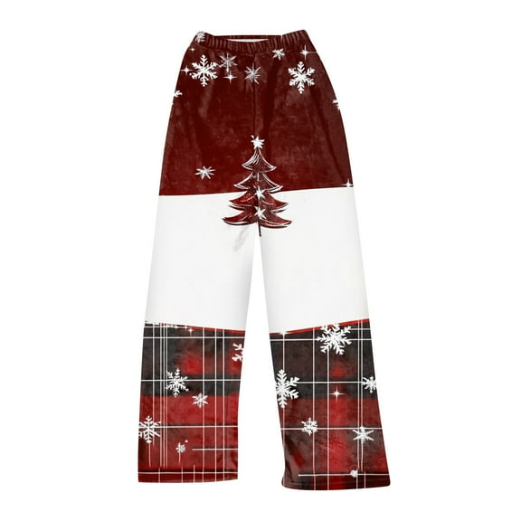Women's Casual Christmas Printed Plush Pants, Full Length Long Trousers for Winter Wear, Soft and Warm Fleece Material with Festive Design for Women,Red,S