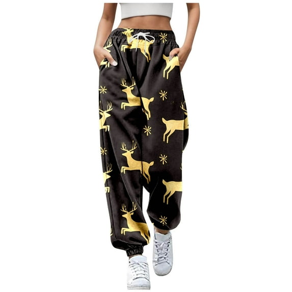 Women's Casual Christmas Printed Trousers Autumn Winter Holiday Slacks Comfortable Stylish Festive Pants for Ladies