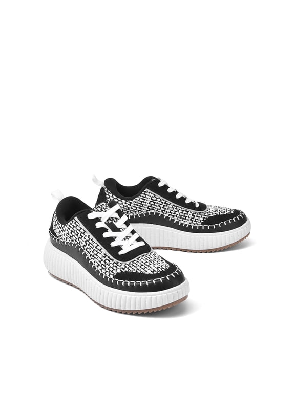 Women's Platform Fashion Sneakers Comfortable Chunky Casual Shoes Black/White Size 8