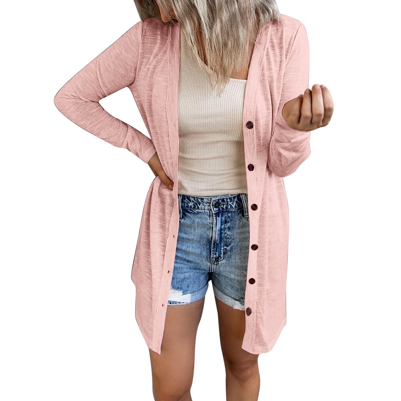 Women s Casual Coat Cardigan Sweater For Women Open Front Knit Cardigans Long Sleeve Soft Sweater Jacket Lightweight Cardigan Pink Walmart