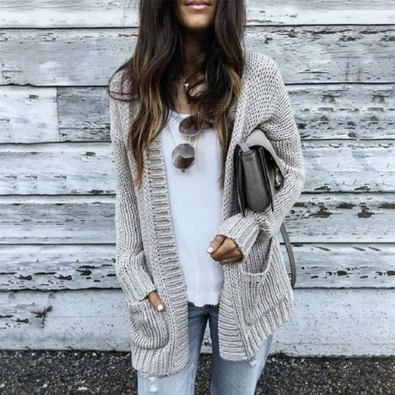 Women s Casual Coat Lightweight Cardigan Open Front Knit Cardigans Long Sleeve Soft Sweater Jacket Cardigan Sweater For Women Grey