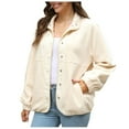 thumbnail image 1 of Women's Casual Coat Long Sleeved Solid Color Button Lapel Fleece Casual Jacket Top, 1 of 8