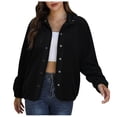 thumbnail image 1 of Women's Casual Coat Long Sleeved Solid Color Button Lapel Fleece Casual Jacket Top, 1 of 8