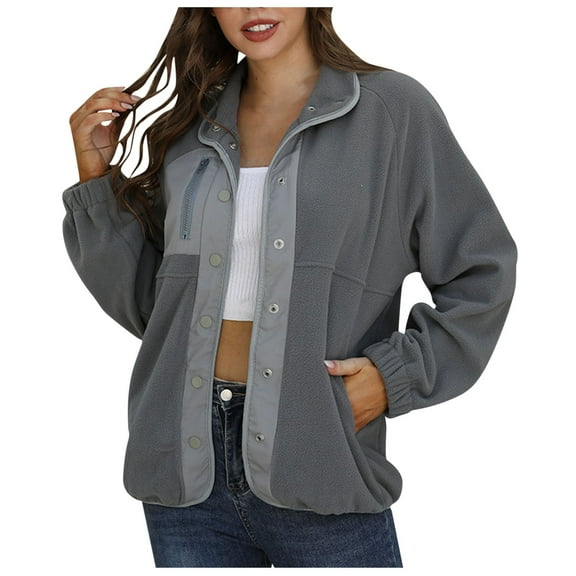 Women's Casual Coat Long Sleeved Solid Color Button Lapel Fleece Casual Jacket Top