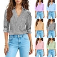 thumbnail image 1 of Women's Casual Collar Three Quarter Sleeve Shirt Top Blouse for Business Work Office Style Solid Color Fashion Essential Gift for Women | Aestivo,Blue XL, 1 of 8
