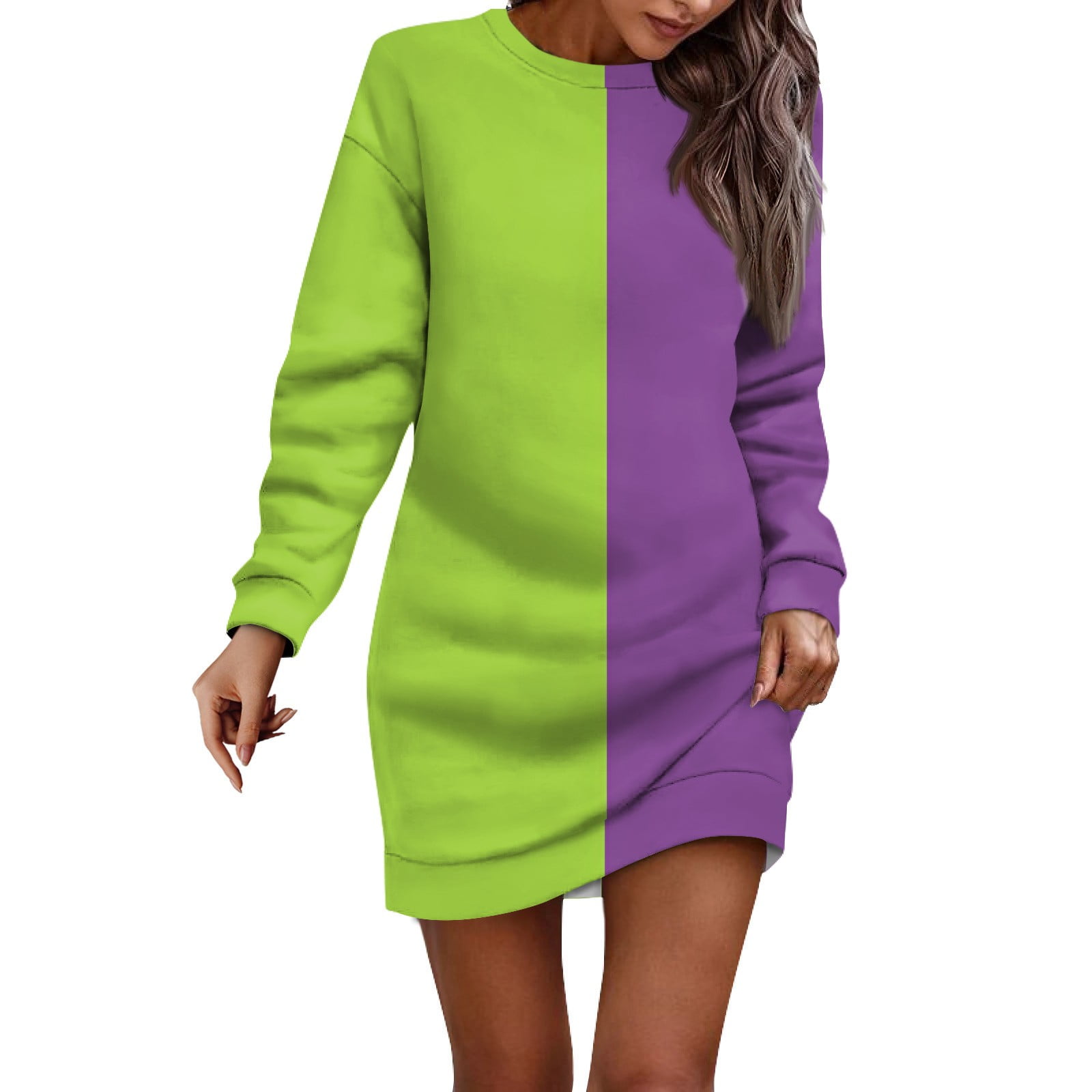 Women's Casual Color Block Long Sleeve Sweatshirt Dress