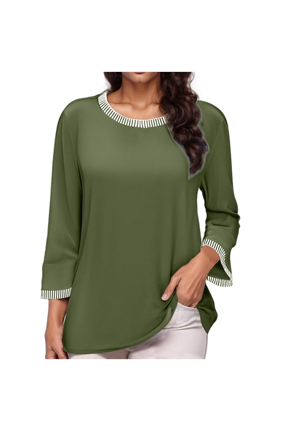 Women's Casual Color Block Ribbed Crew Neck Top Technical Shirts Women Long Sleeve Women Small Tops Jr Fall Fashion T Neck Tops for Women Running Top Women Long Sleeve T Shirts Women Valentines Day