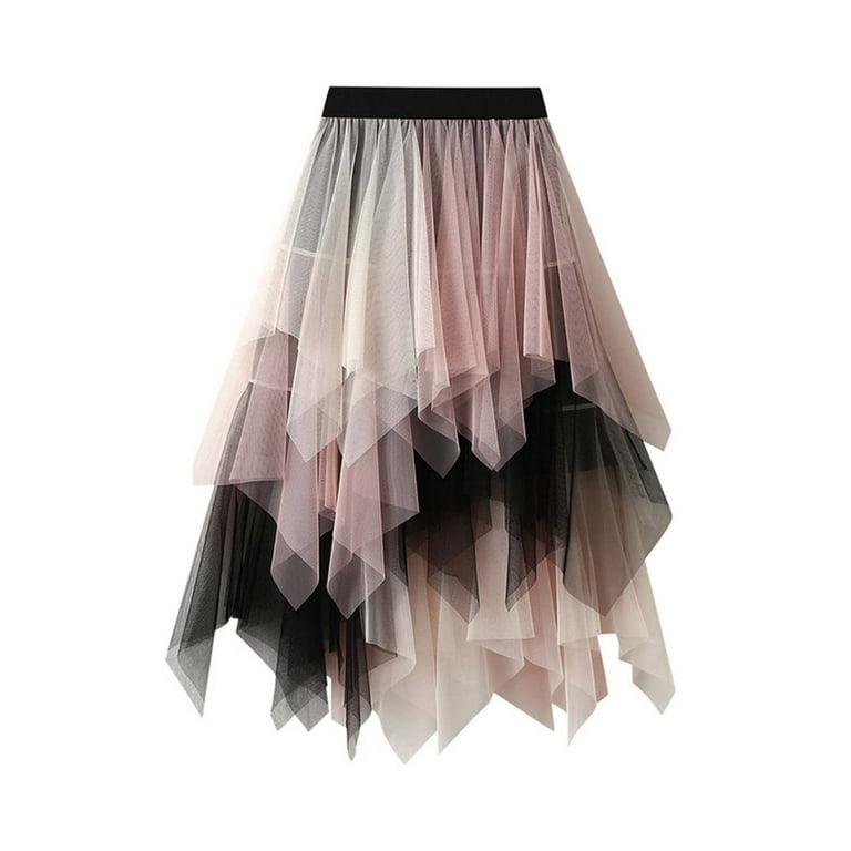 Women s Casual Color Skirt Shorts Mesh Multi Layer Irregular Skirt Elastic Waist Midi Skirt Cover Up Skirt Long Skirt Fringe Skirts for Women Walmart