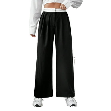 Women's Casual Colorblock Wide Leg Black Pants Petite XS (2)
