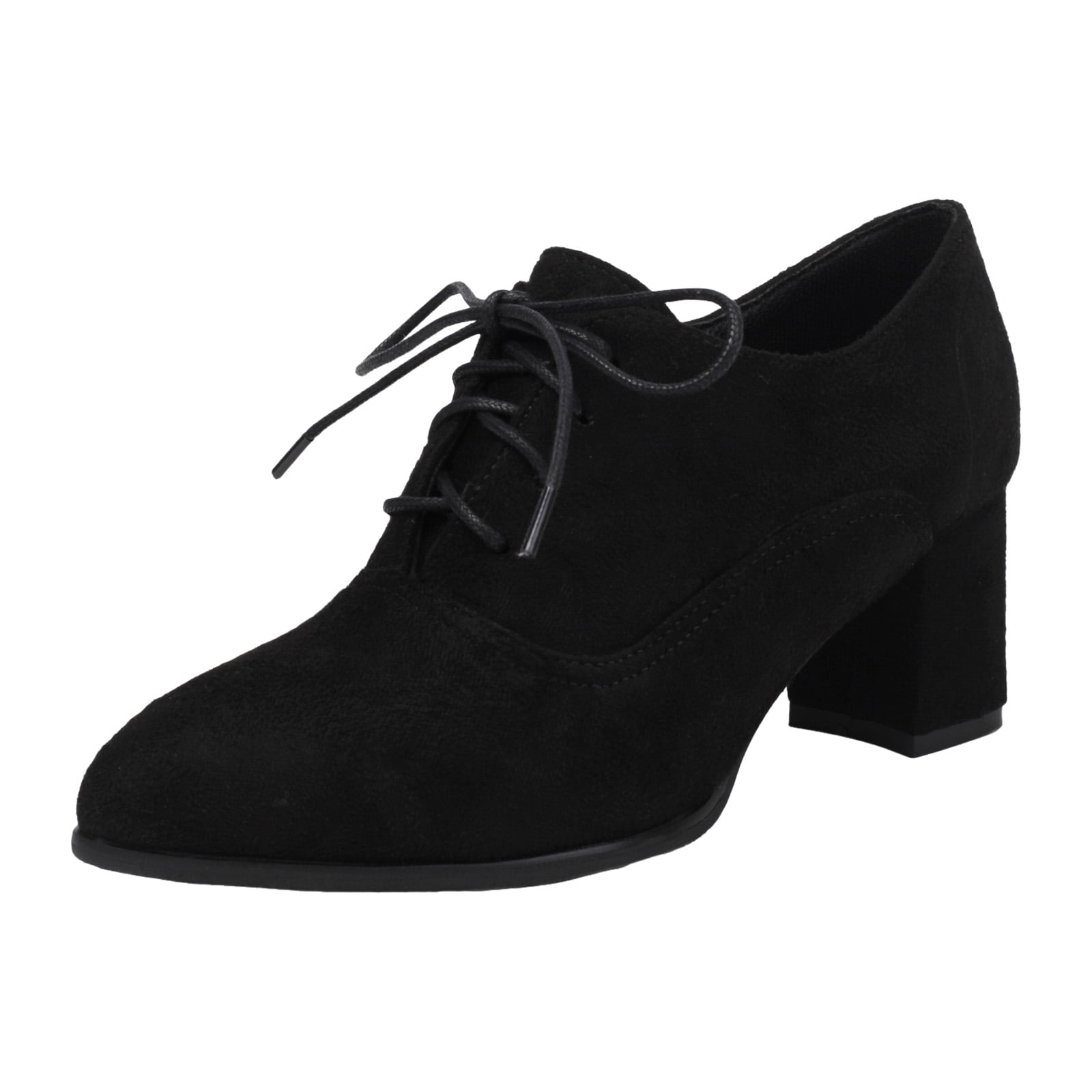 Women's Casual Colorful Print Pumps Shoes Chunky High Heel Pointed Toe Lace Up Suede Dress Shoes