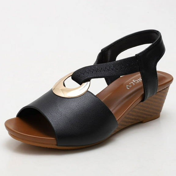 Women's Casual Comfort Wedge Sandals - 5cm Platform Open Toe Sandals with Elastic Ankle Strap