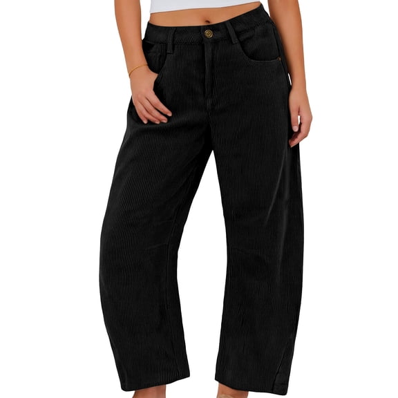 Women's Casual Comfortable High Waist Loose Straight Leg Pants, Fashion Wide Leg Trousers, Elastic Waist Lounge Pants for Women, Office Casual Wear,Black,L