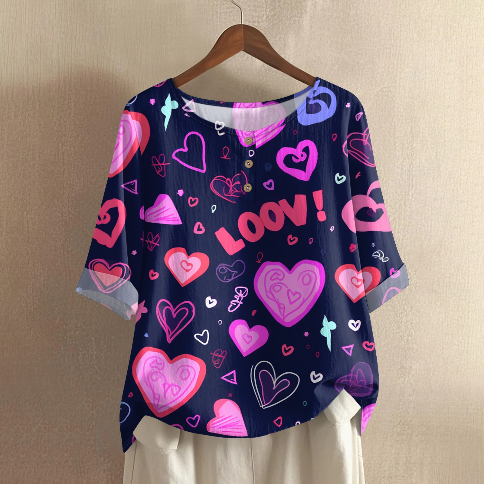 Women's Casual Comfortable Mid Sleeve Round Neck Fashion Print Cotton — free download